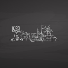 Tirana Albania signs on blackboard