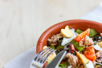 Nicoise salad with tuna, green beans, basil and fresh vegetables