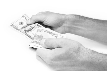 Business Money dollars in the hands on a white background
