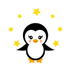 cartoon cute penguin with stars 