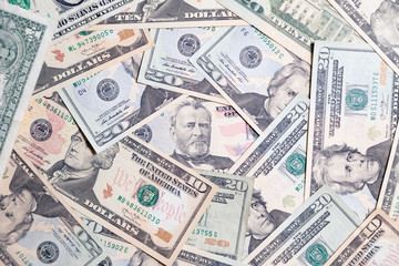 Closeup lot of american dollar banknotes president. Concept leap, fall, rate, currency exchange, debt, profit, loss, sanctions, appreciation of goods