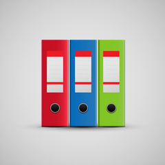Red, blue and green realistic folders icon, vector