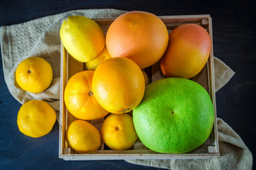 different citrus fruits in the box