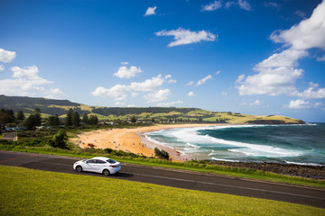 Travelling in a white car on a trip to the beach