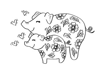 Cute pig mommy and piglet