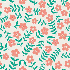 Cute daisy flower pattern. Floral minimalist seamless pattern. Flora vector background - Vector