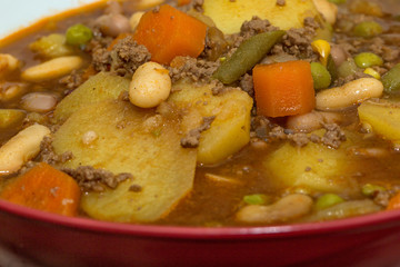 Close up of mined beef and potato hotpot