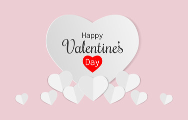 Paper art of Happy Valentine's Day text on white heart on pink background