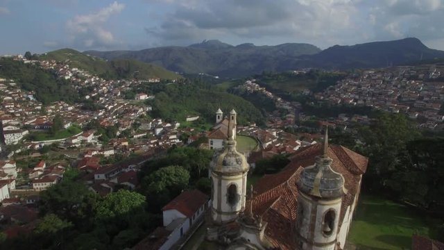 Aerial flight over Igreja S&nbsp;o Francisco de Assis, Ouro Preto, Minas Gerais, Brazil