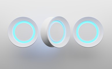 3D wallpaper with blue light circles on white background 