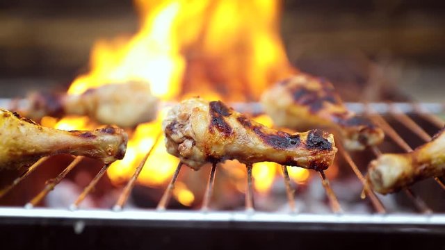 Grilled chicken BBQ cooked with a fire