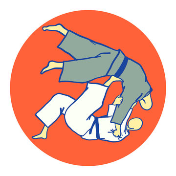 Throwing a foot in the stomach, Japanese judo wrestling tomoe-nage