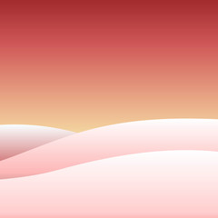 Beautiful vector illustration of nature landscape. Flat poster of a winter sunset.