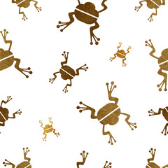 Fototapeta premium Seamless pattern with golden toad. Silhouette of a frog. Design for wallpapers, fabrics, posters.