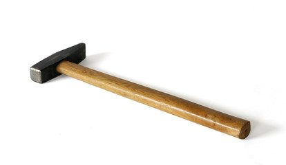 Hammer with wooden handle. Isolated with clipping path.