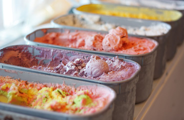 Gelato Showcase with ice cream pans