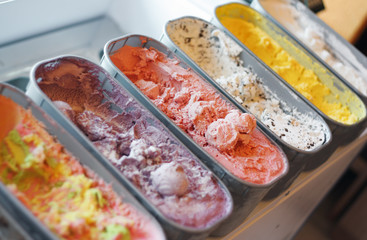 Gelato Showcase with ice cream pans