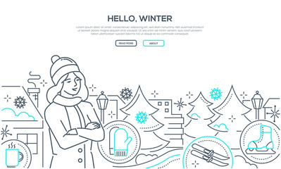 Hello, winter - modern line design style web banner