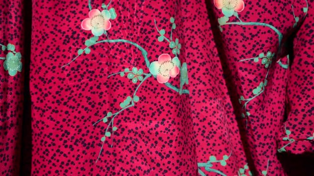 古布、かわいい桜の花、アンティーク着物、絹、大正ロマン、和素材、4k動画