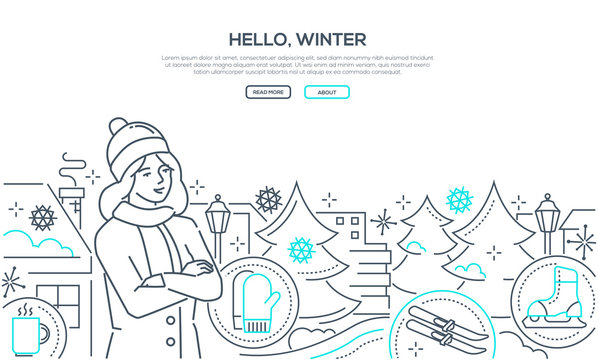 Hello, winter - modern line design style web banner