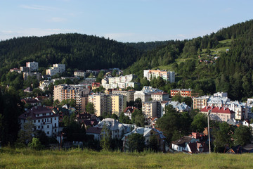 Town of in mountains in summer. Krynica-Zdroj, Poland.