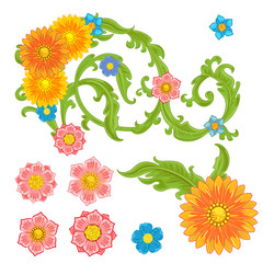 Fototapeta premium collection rich baroque floral scroll filigree and flowers for y