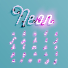 Realistic neon character typeset, vector