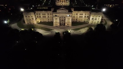 4K Aerial Texas State Capitol Dome Night