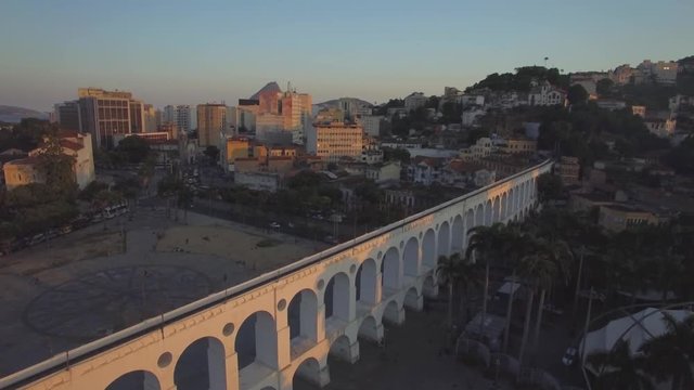 Rio de Janeiro Aerials: Flying over the Arches of Lapa at sunset