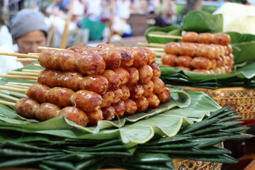 Grilled Pork Sausage Stick, Street Food in Thailand