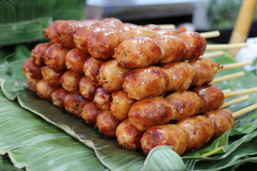Tasty Thai Sausage, North eastern Style, Street Food in Thailand