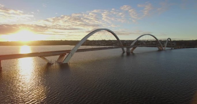 Brasilia Aerial - sunrise wide approaching Juscelino Kubitsheck Bridge