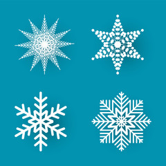 Christmas Paper Cut Four White Snowflakes Vector