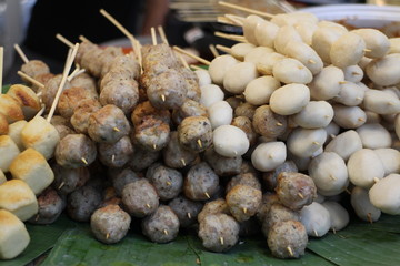 Grilled Meat Ball, Fish Ball Pork Ball, Street Food in THailand