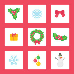Fototapeta premium Christmas Wreath with Mistletoe, Ribbon and Gift