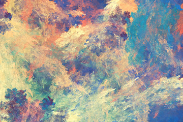 Abstract blue and golden fantastic clouds. Colorful fractal background. Digital art. 3d rendering.