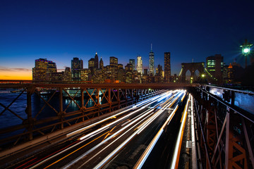 Busy traffic in New York City, Manhattan, Brooklyn Bridge