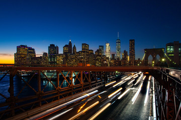 Busy traffic in New York City, Manhattan, Brooklyn Bridge