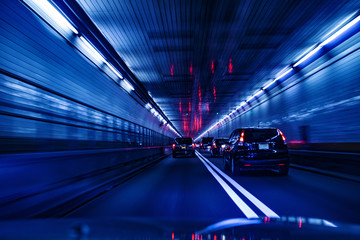 Traffic and low speed shutter at tunnel New york to new jersey, USA 