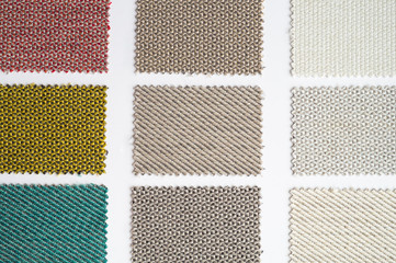Catalog of multicolored cloth from matting fabric texture background, silk fabric texture, textile...