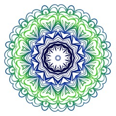 Blue, green gradient color Beautiful round flower mandala. Vector illustration. Abstract