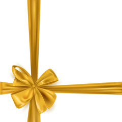 Realistic gold ribbon bow frame background template, vector illustration