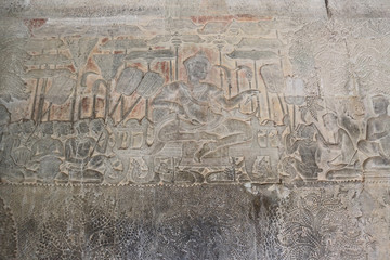 détail de sculpture dans le temple d'Angkor Wat au Cambodge
