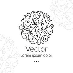 Black linear emblem. Elegant, classic vector. Can be used for jewelry, beauty and fashion industry. Great for logo, monogram, invitation, flyer, menu, brochure, background, or any desired idea.