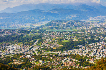 Fototapeta na wymiar Scenic view to Lugano from mountain San Salvatore