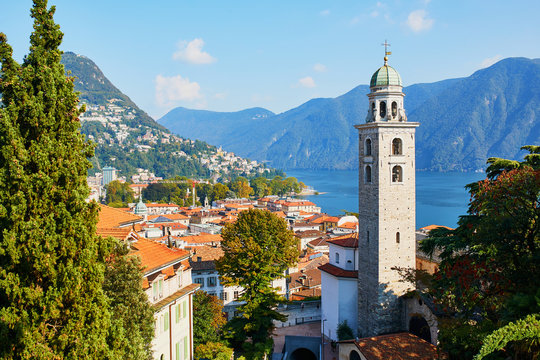 Scenic view to the old town of Lugano, Switzerland