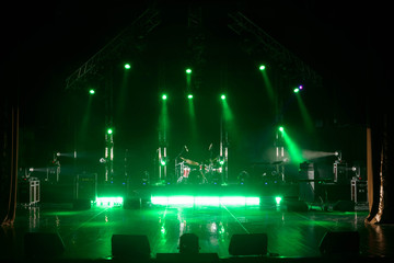 Free stage with lights, lighting devices.