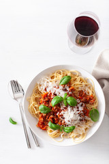 spaghetti bolognese with basil and parmesan, italian pasta