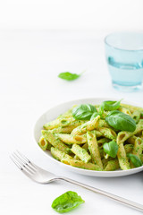 penne pasta with spinach basil pesto sauce