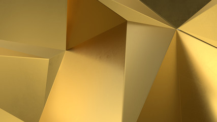 abstract golden geometric crystals. Minimal quartz, stone, gems. Low poly background